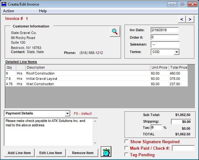 Create/Edit Invoice Screen