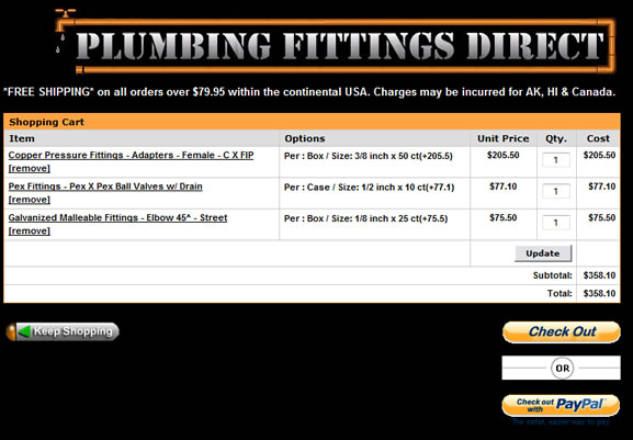 Plumbing Supplies Online Shopping Cart