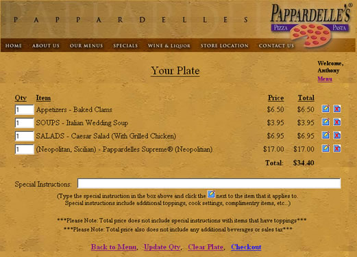 Online Pizza Deli Menu System