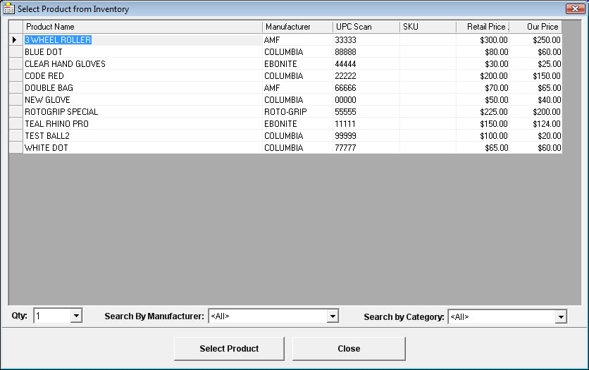 Select Product from Inventory