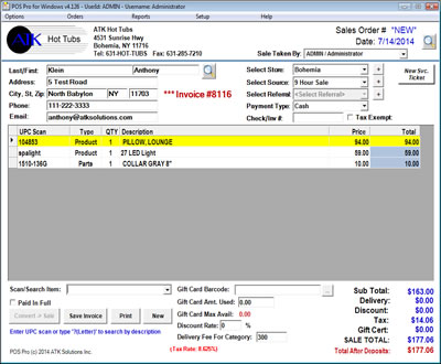 Hot Tub Point of Sales Software